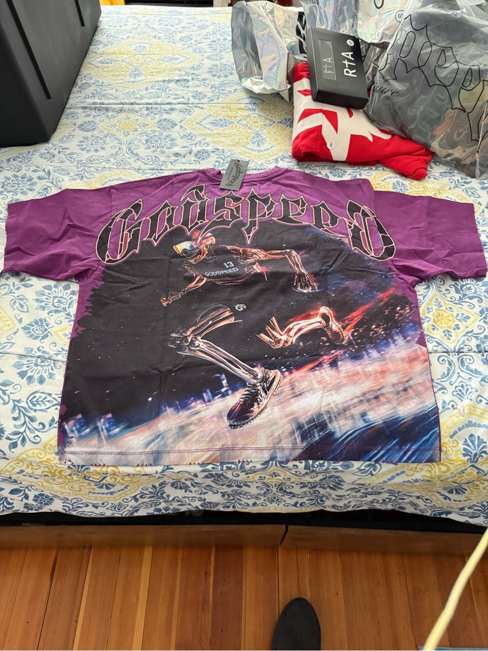 Godspeed Mens Graphic Skate Skeleton Tee - Purple/Black
